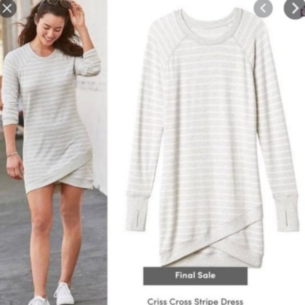 Athleta Dress Long Sleeve Criss Cross Stripe Gray Size XS